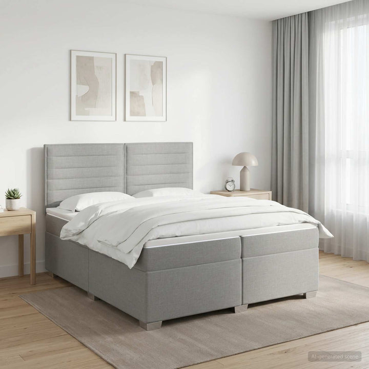 Boxmadras med topmadras Lysegrå 200 x 200 cm Stof