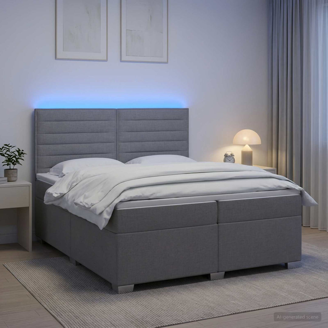 Boxmadras med topmadras Lysegrå 200 x 200 cm Stof