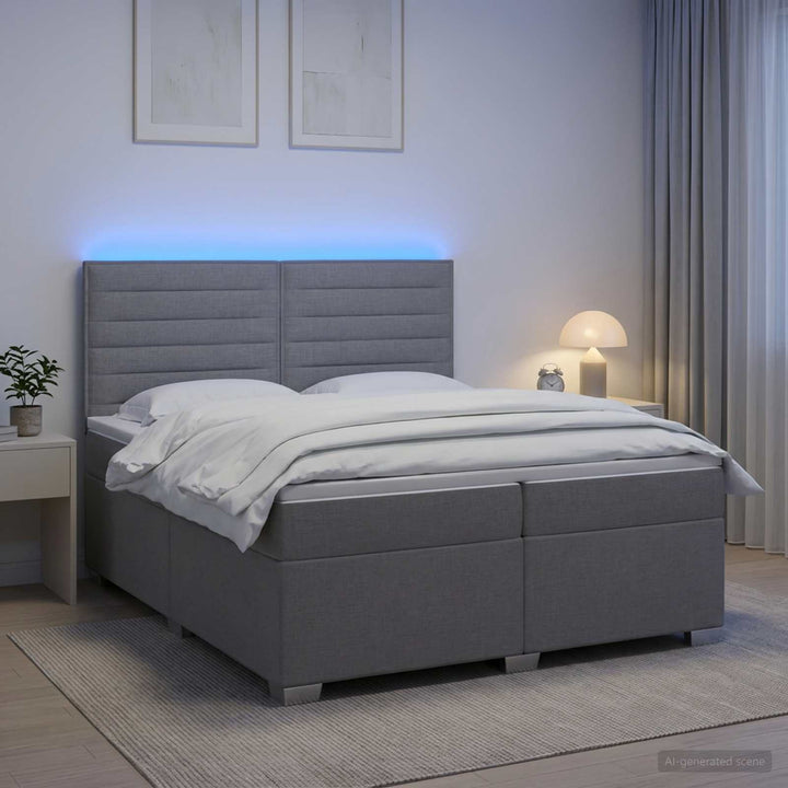 Boxmadras med topmadras Lysegrå 200 x 200 cm Stof