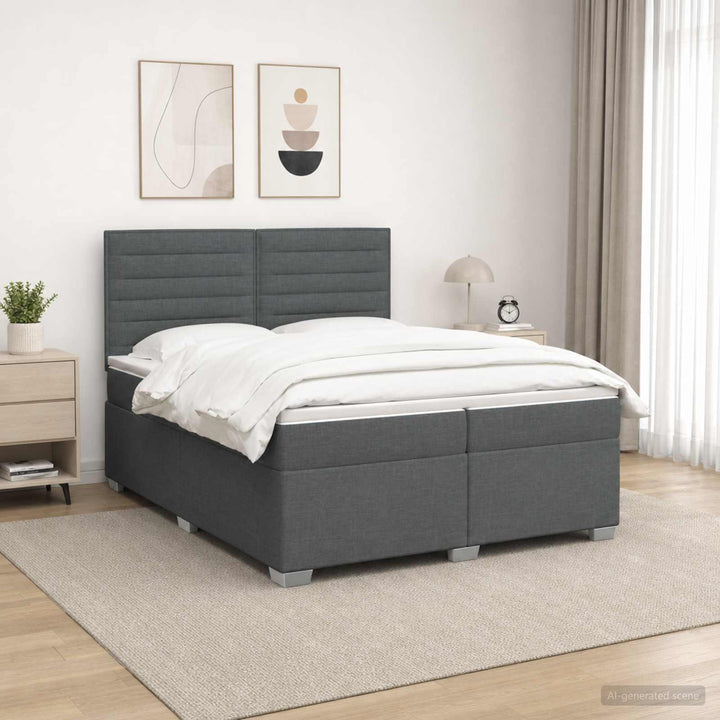 Boxmadras med topmadras Mørkegrå 200 x 200 cm Stof