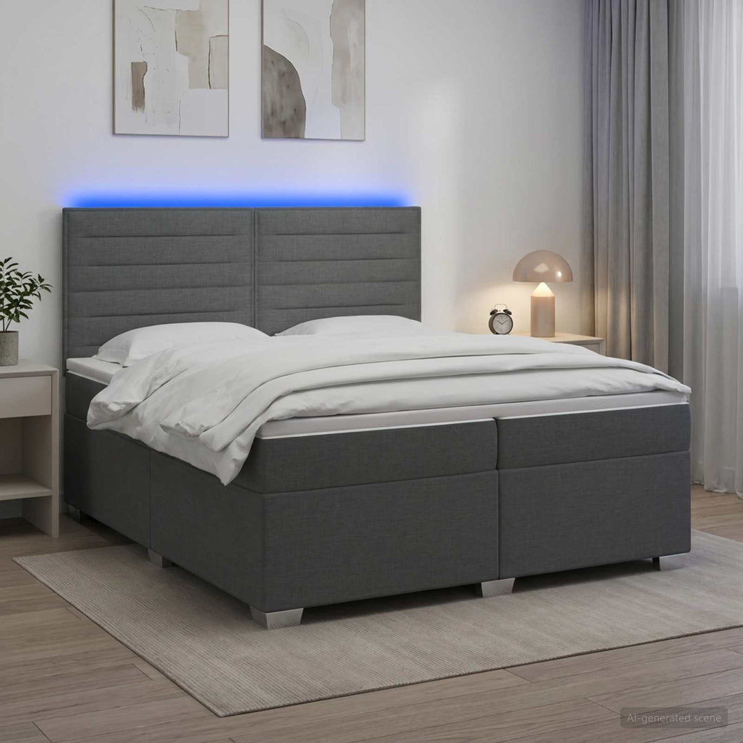 Boxmadras med topmadras Mørkegrå 200 x 200 cm Stof