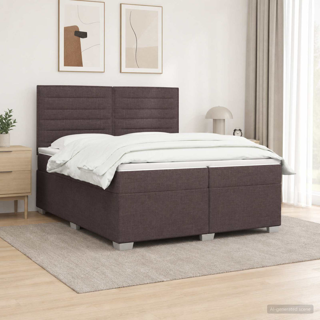 Boxmadras med topmadras Mørk Brun 200 x 200 cm Stof