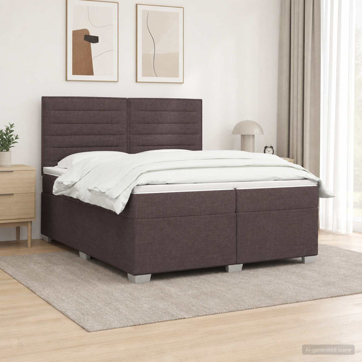 Boxmadras med topmadras Mørk Brun 200 x 200 cm Stof
