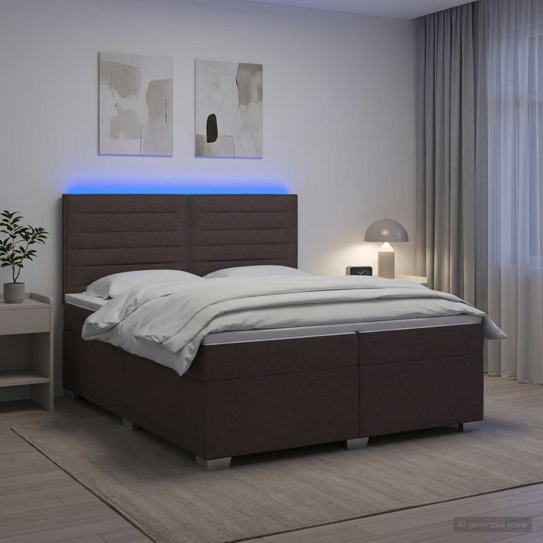 Boxmadras med topmadras Mørk Brun 200 x 200 cm Stof