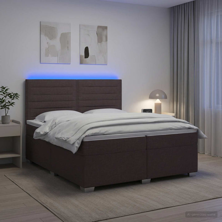 Boxmadras med topmadras Mørk Brun 200 x 200 cm Stof
