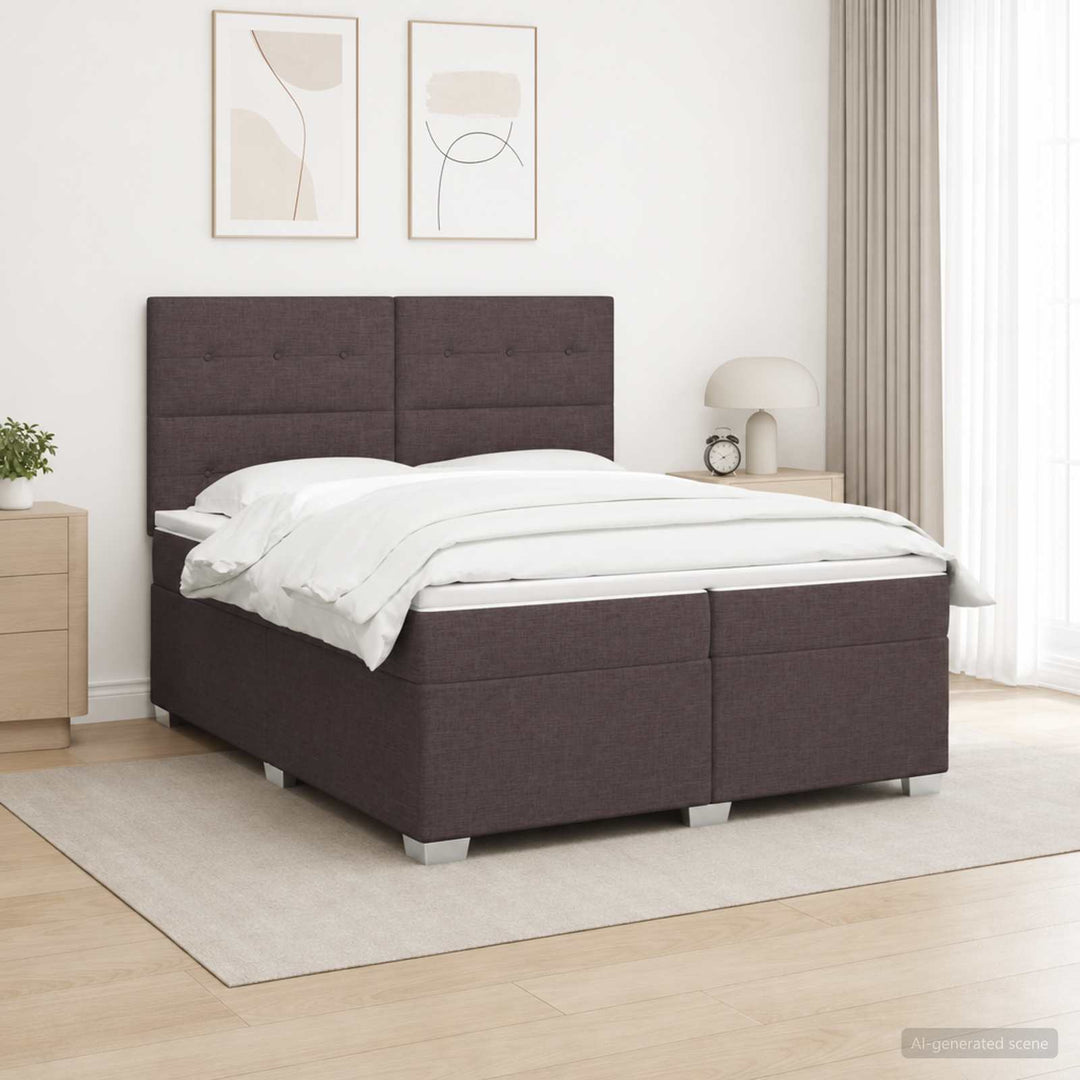 Boxmadras med topmadras Mørk Brun 200 x 200 cm Stof