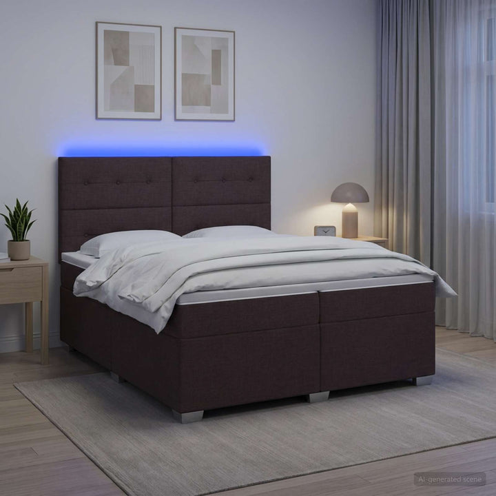 Boxmadras med topmadras Mørk Brun 200 x 200 cm Stof