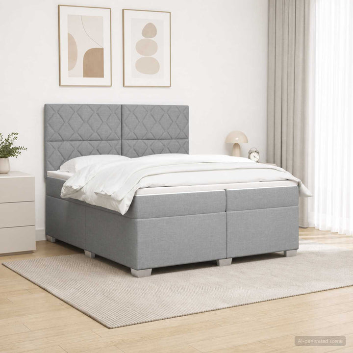 Boxmadras med topmadras Lysegrå 200 x 200 cm Stof