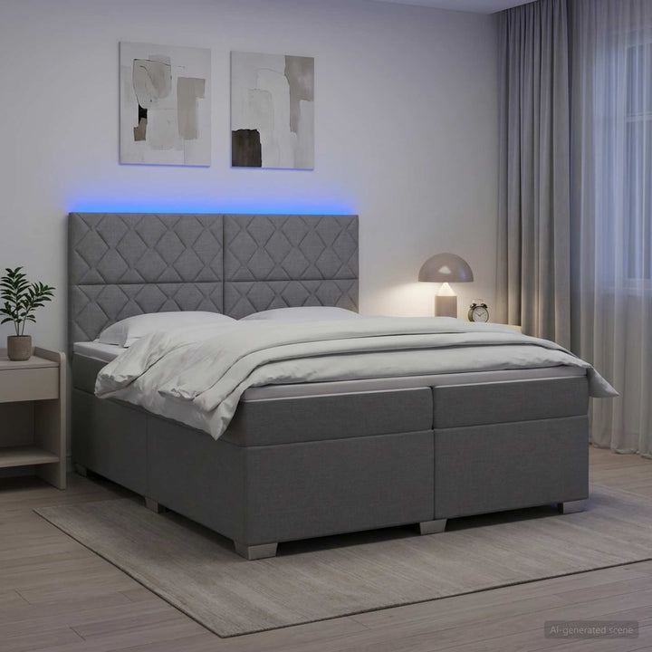 Boxmadras med topmadras Lysegrå 200 x 200 cm Stof