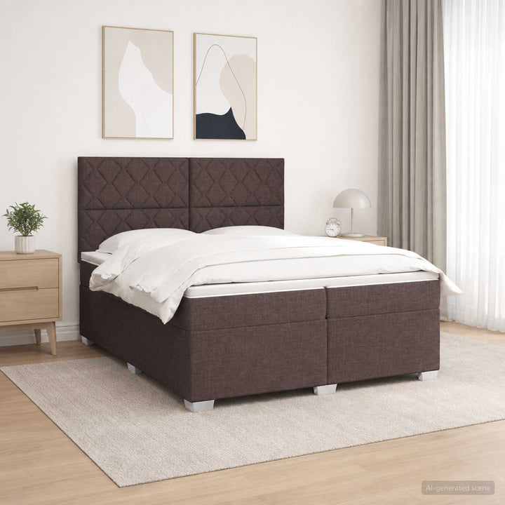 Boxmadras med topmadras Mørk Brun 200 x 200 cm Stof