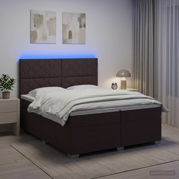 Boxmadras med topmadras Mørk Brun 200 x 200 cm Stof