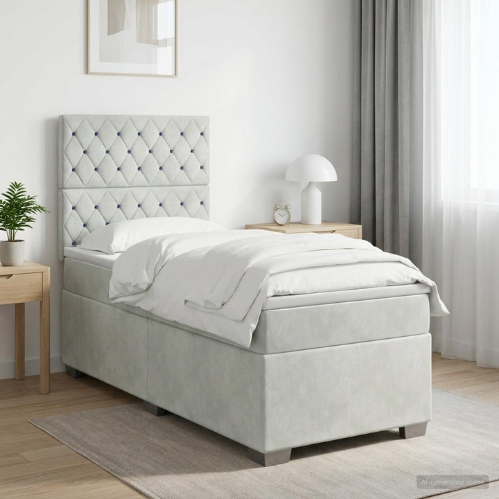Boxmadras med topmadras Lysegrå 100 x 200 cm Fløjl