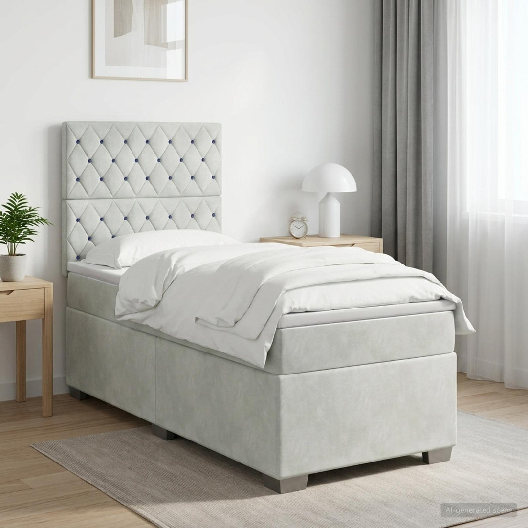 Boxmadras med topmadras Lysegrå 80 x 200 cm Fløjl