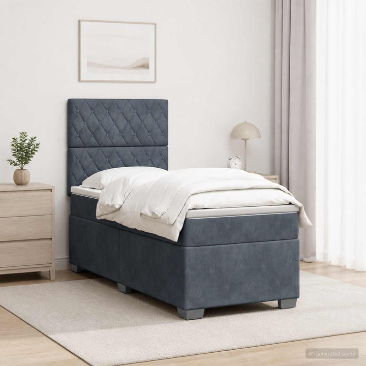 Box Spring Seng med Madras og LED Mørkegrå 90 x 190 cm Fløjl