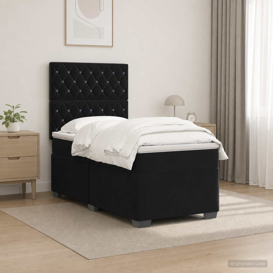 Boxmadras med topmadras med hovedgærde Sort 100 x 200 cm Fløjl
