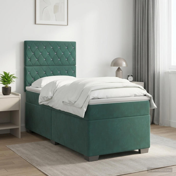 Boxmadras med topmadras Mørkegrøn 100 x 200 cm Fløjl