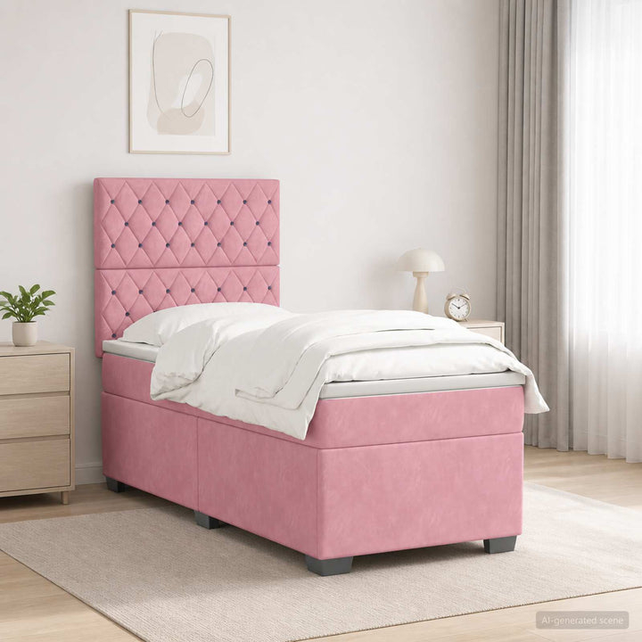 Boxmadras med topmadras Lyserød 90 x 190 cm Fløjl