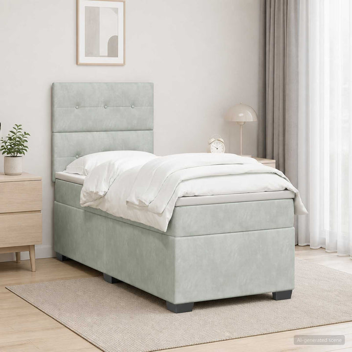 Box Spring Seng med Madras og LED Lysegrå 90 x 190 cm Fløjl