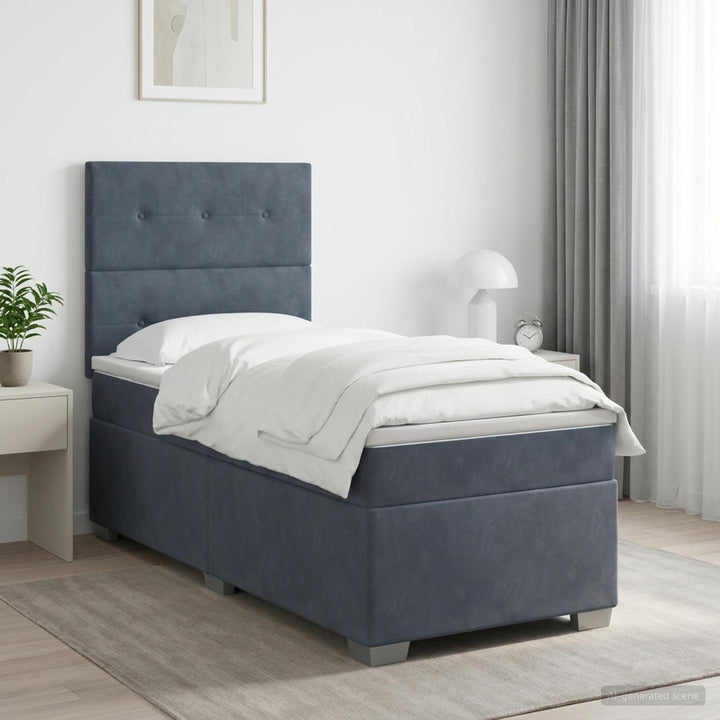 Box Spring Seng med Madras og LED Mørkegrå 90 x 190 cm Fløjl