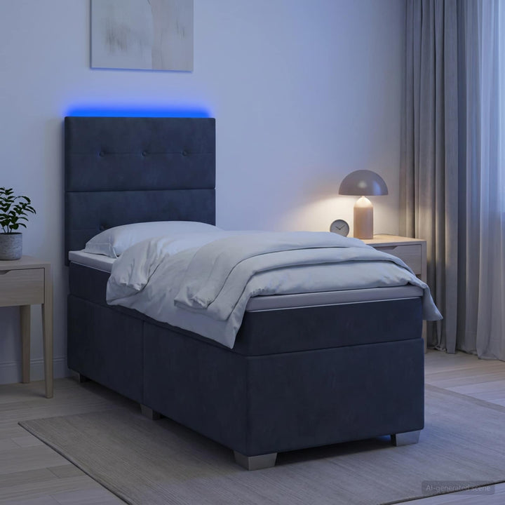 Box Spring Seng med Madras og LED Mørkegrå 90 x 190 cm Fløjl