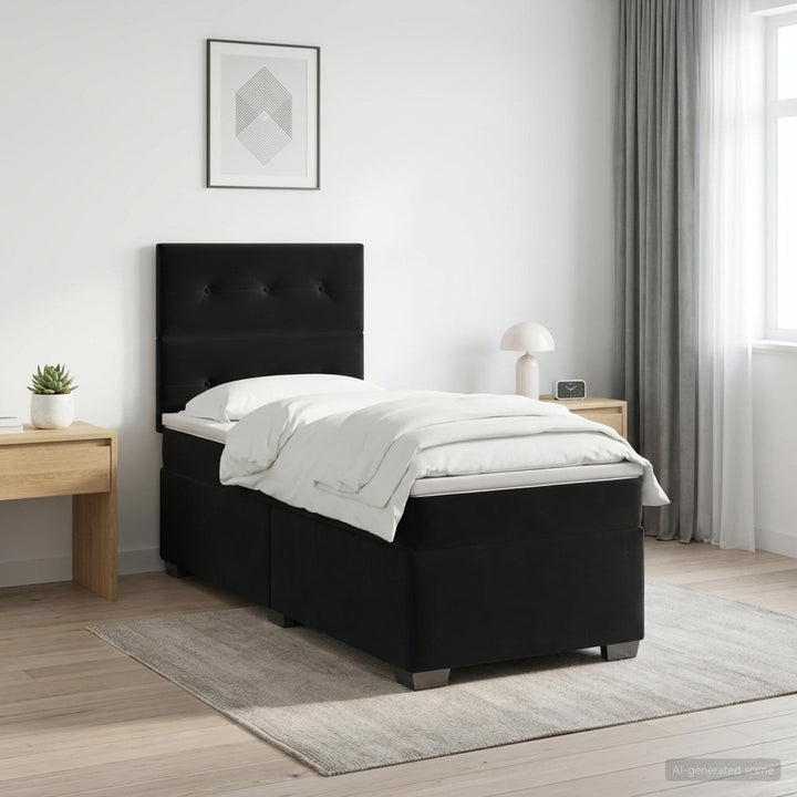 Boxmadras med topmadras med hovedgærde Sort 100 x 200 cm Fløjl