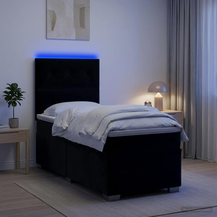Boxmadras med topmadras med hovedgærde Sort 100 x 200 cm Fløjl