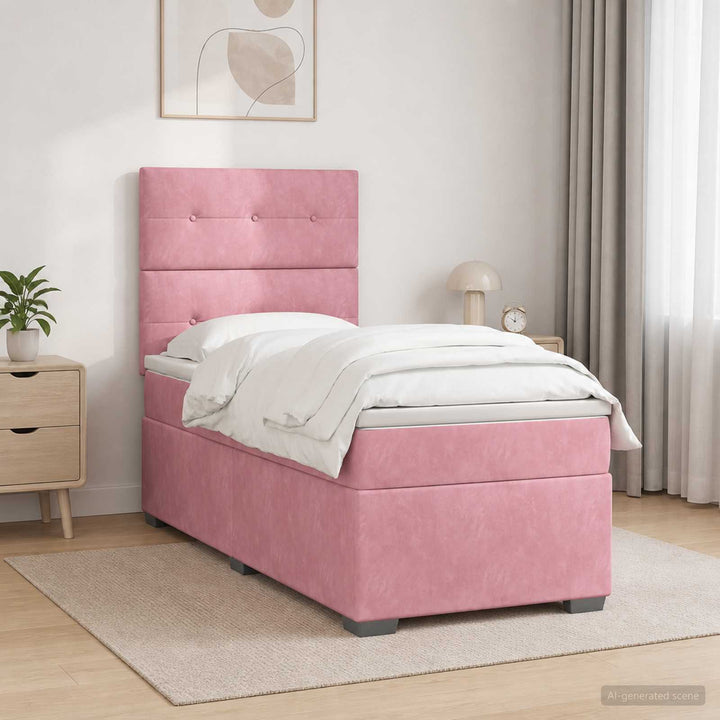 Boxmadras med topmadras Lyserød 100 x 200 cm Fløjl