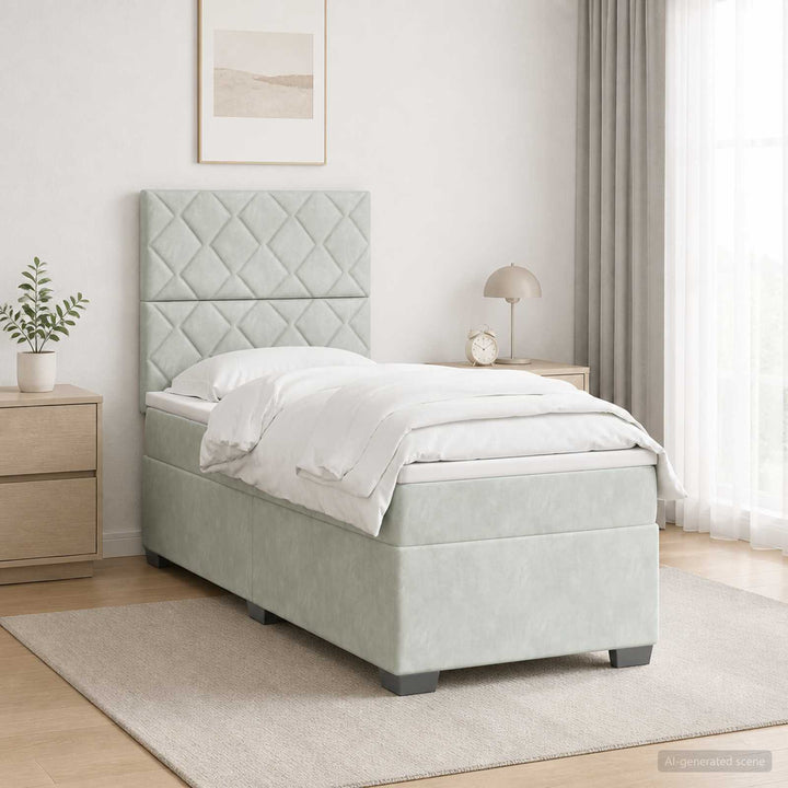 Boxmadras med topmadras Lysegrå 90 x 200 cm Fløjl