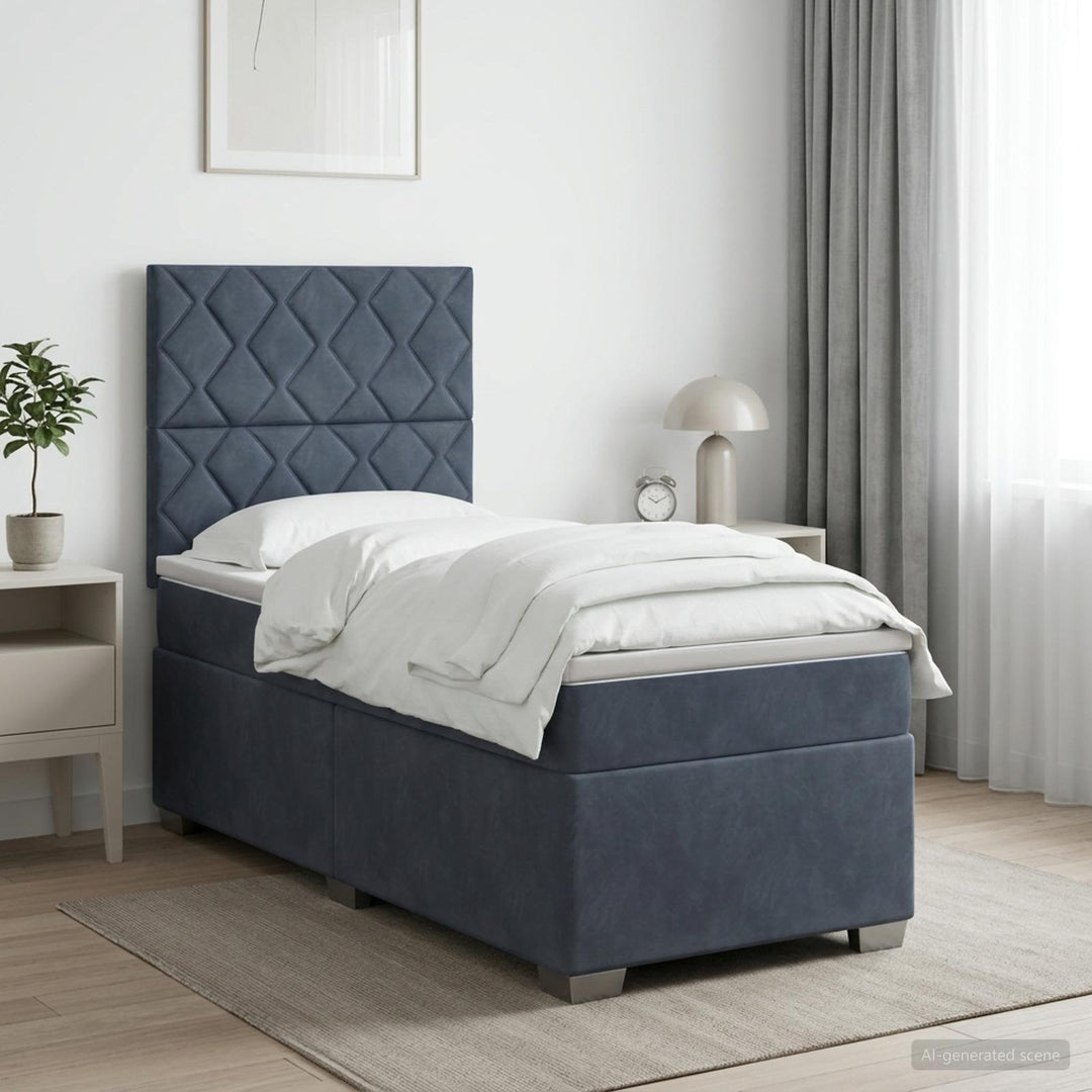 Boxmadras med topmadras Mørkegrå 100 x 200 cm Fløjl