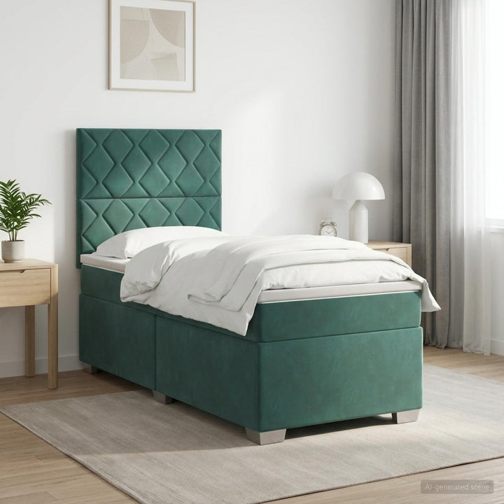 Boxmadras med topmadras Mørkegrøn 80 x 200 cm Fløjl