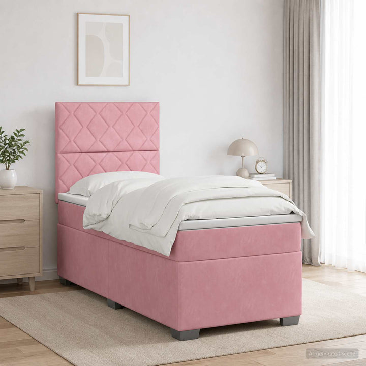 Boxmadras med topmadras Lyserød 90 x 200 cm Fløjl