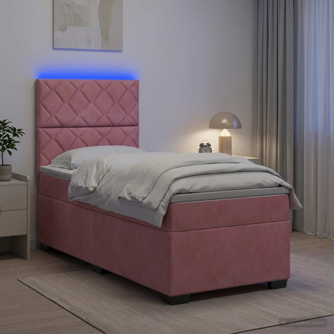 Boxmadras med topmadras Lyserød 90 x 200 cm Fløjl