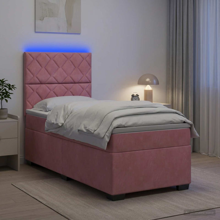 Boxmadras med topmadras Lyserød 80 x 200 cm Fløjl