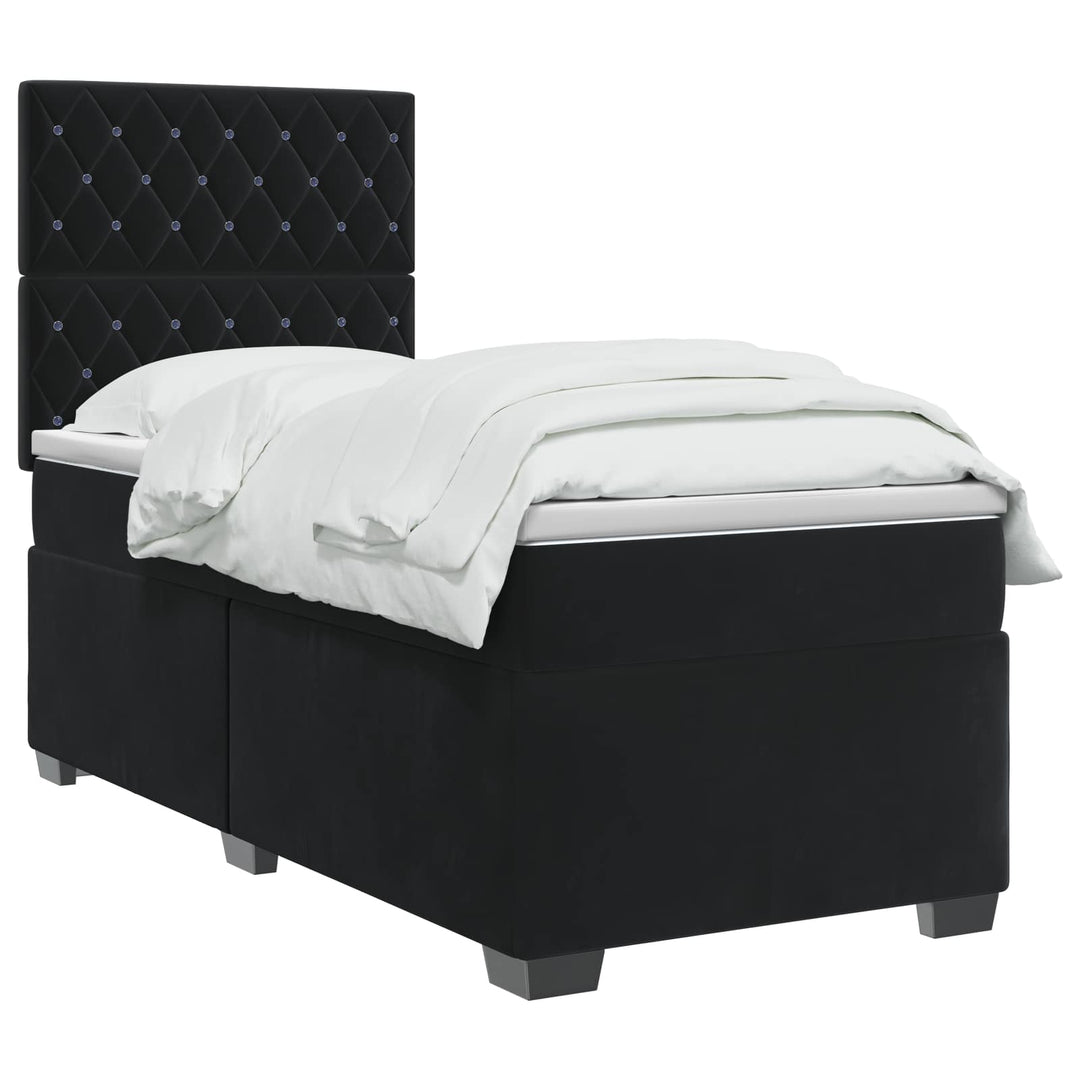 Boxmadras med topmadras med hovedgærde Sort 90 x 190 cm Fløjl