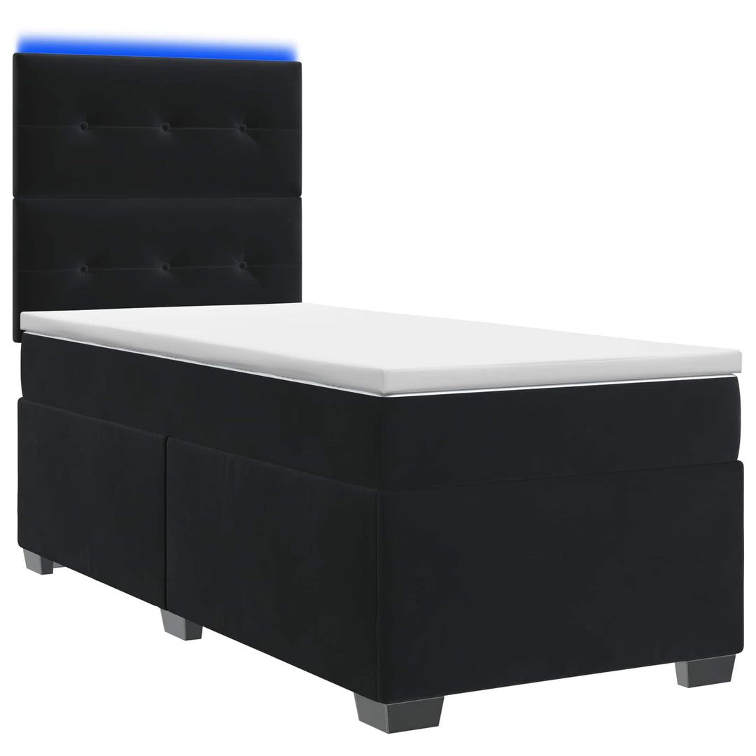 Boxmadras med topmadras med hovedgærde Sort 90 x 190 cm Fløjl