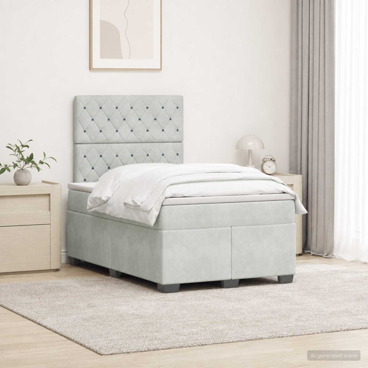 Boxmadras med topmadras Lysegrå 120 x 190 cm Fløjl