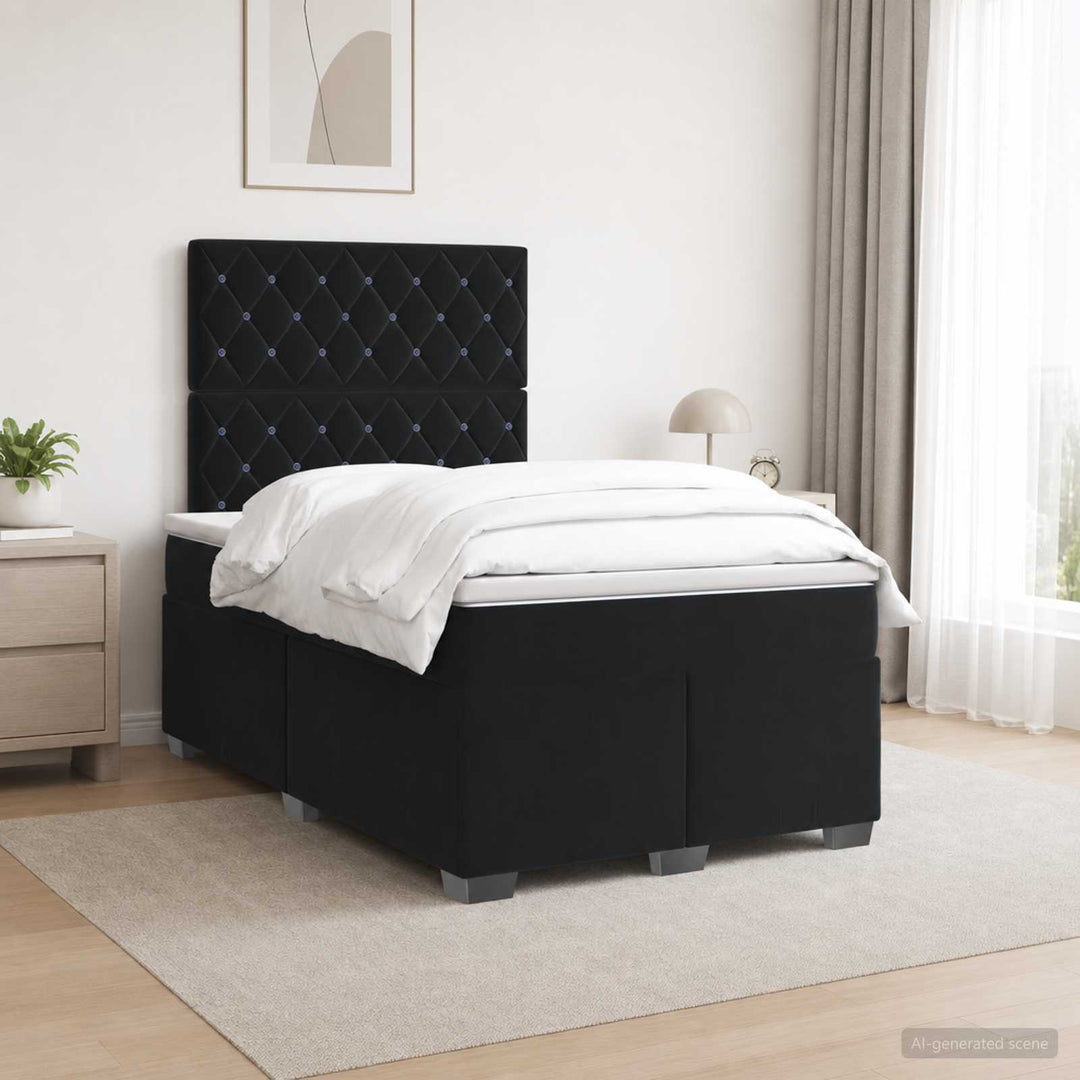 Boxmadras med topmadras med hovedgærde Sort 120 x 190 cm Fløjl