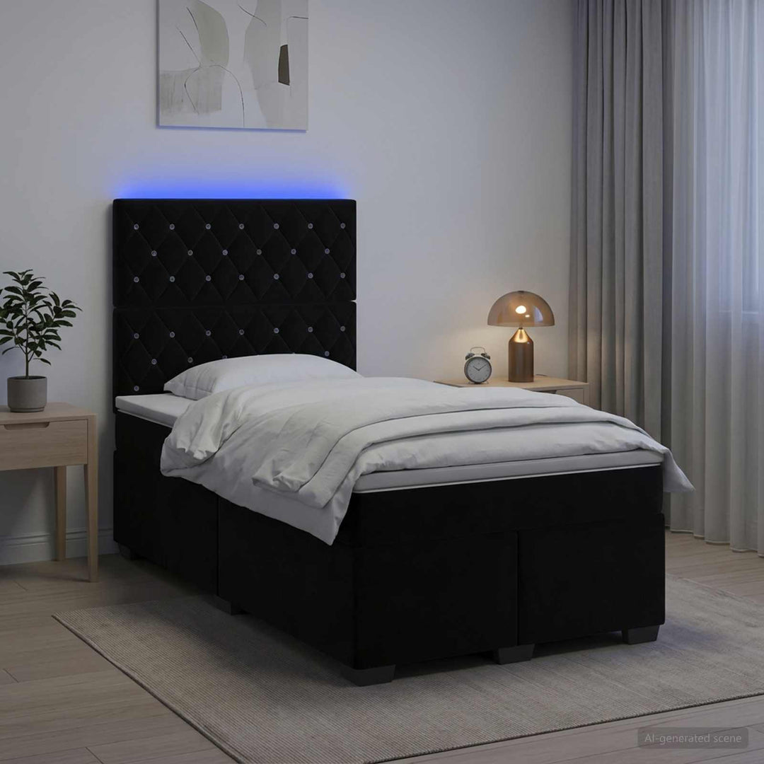 Boxmadras med topmadras med hovedgærde Sort 120 x 190 cm Fløjl