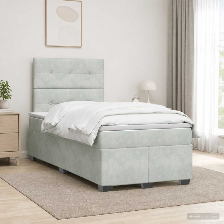Boxmadras med topmadras Lysegrå 120 x 190 cm Fløjl