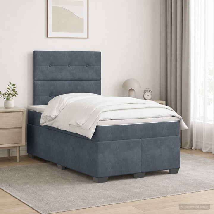 Boxmadras med topmadras Mørkegrå 120 x 190 cm Fløjl