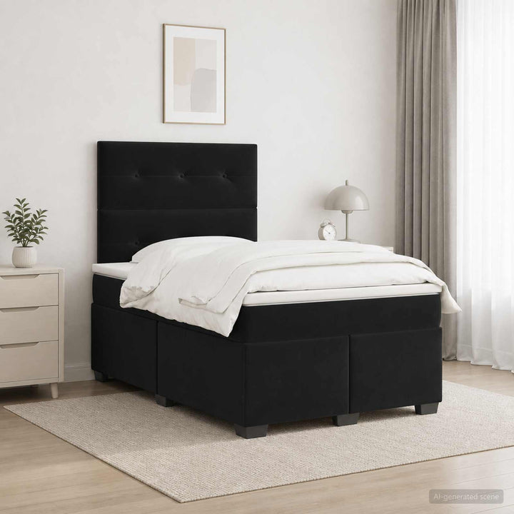 Boxmadras med topmadras med hovedgærde Sort 120 x 190 cm Fløjl
