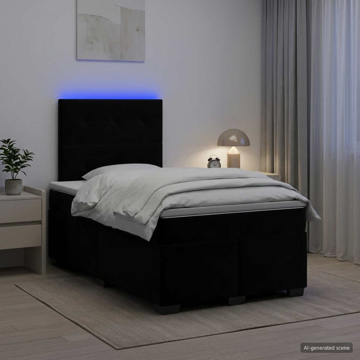 Boxmadras med topmadras med hovedgærde Sort 120 x 190 cm Fløjl