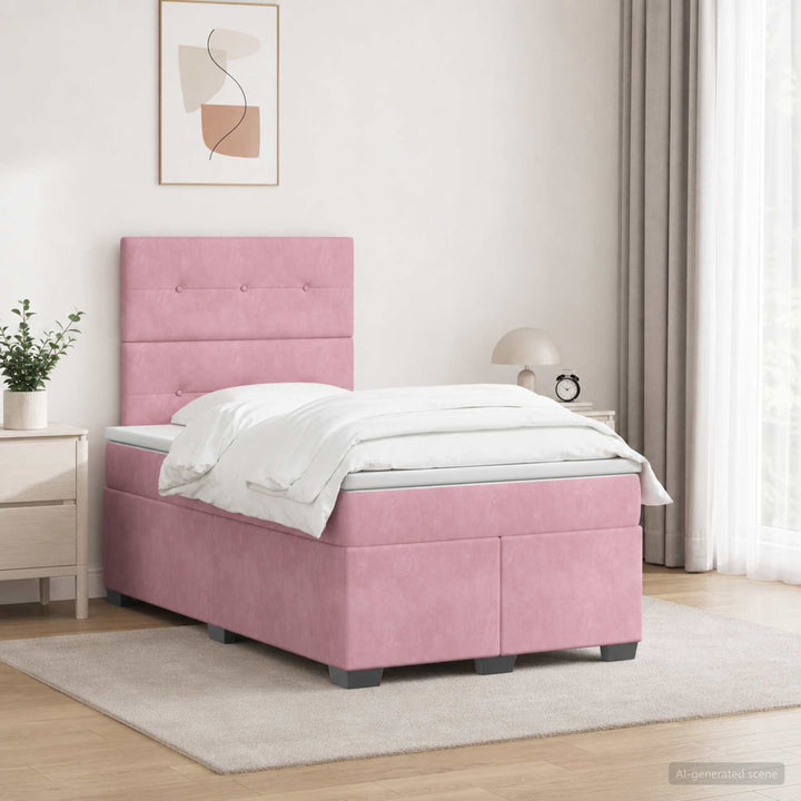 Boxmadras med topmadras Lyserød 120 x 190 cm Fløjl