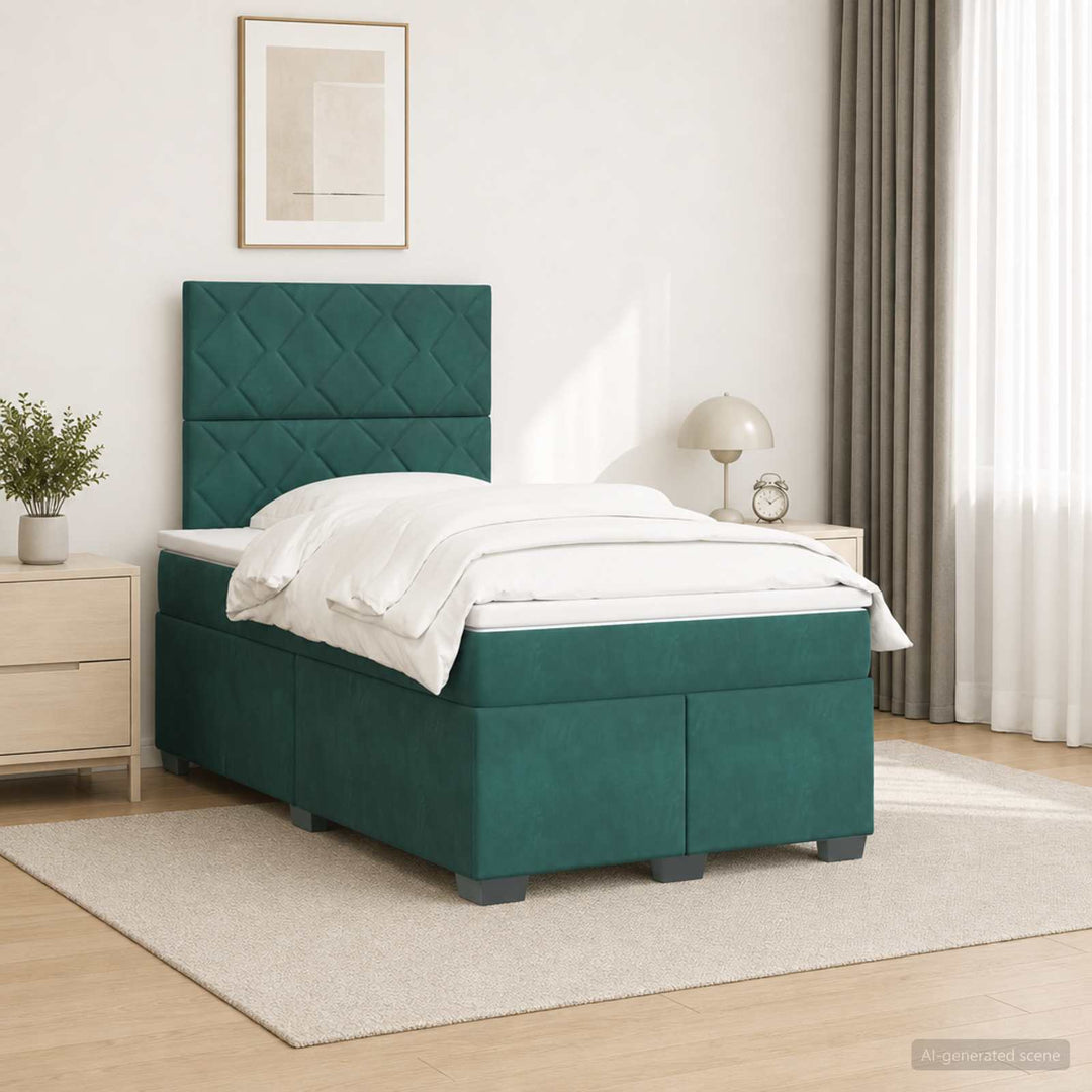 Boxmadras med topmadras Mørkegrøn 120 x 190 cm Fløjl