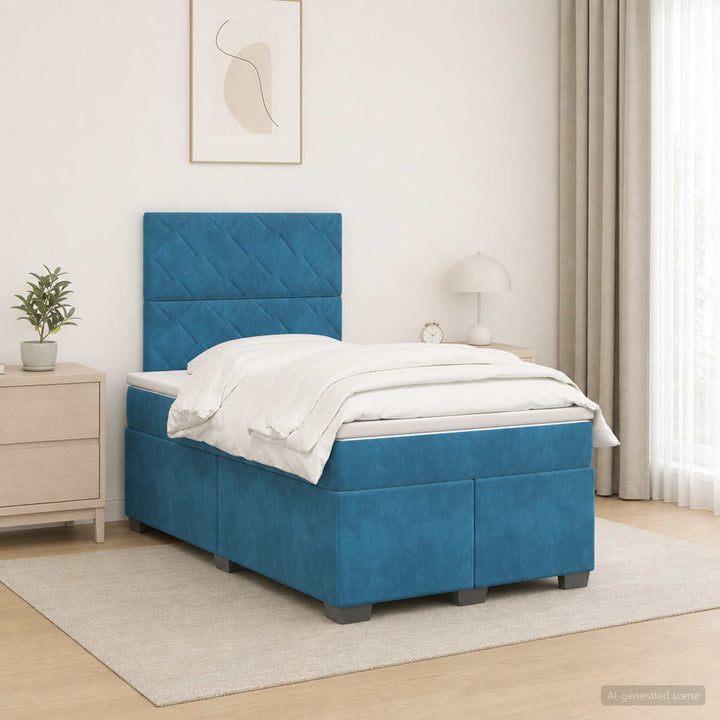 Boxmadras med topmadras med hovedgærde Blå 120 x 190 cm Fløjl