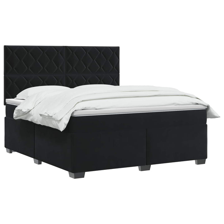 Boxmadras med topmadras med hovedgærde Sort 140 x 190 cm Fløjl