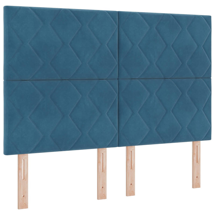 Boxmadras med topmadras med hovedgærde Blå 140 x 200 cm Fløjl