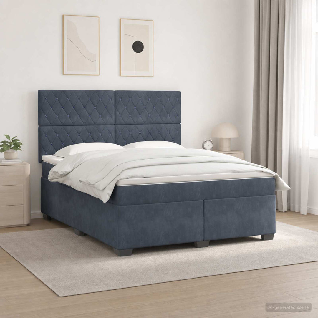 Boxmadras med topmadras Mørkegrå 180 x 200 cm Fløjl