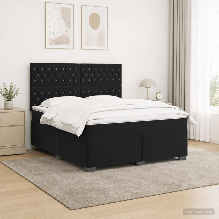Boxmadras med topmadras med hovedgærde Sort 140 x 200 cm Fløjl