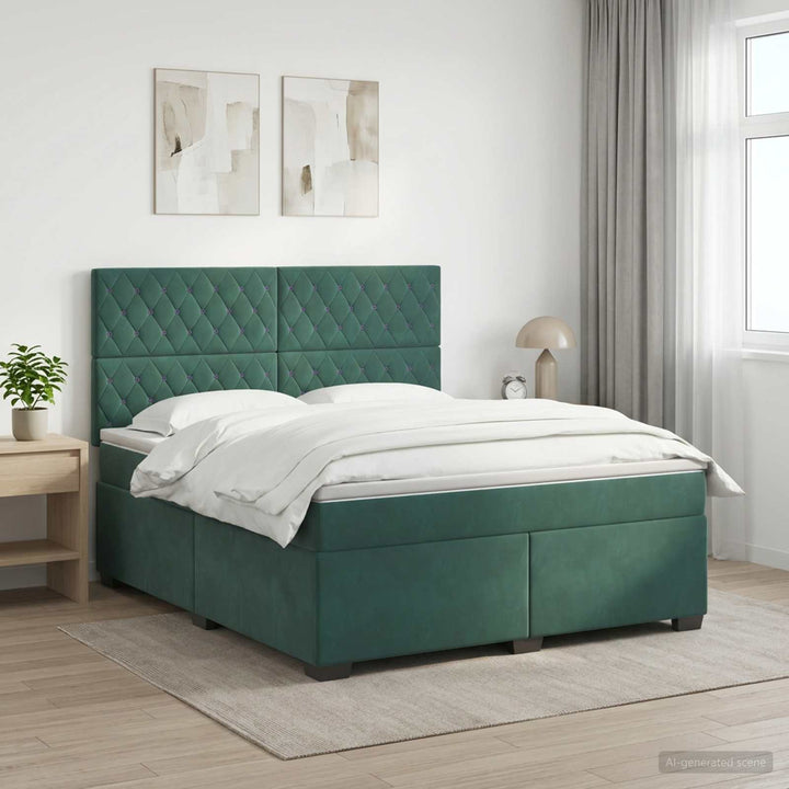 Boxmadras med topmadras Mørkegrøn 140 x 200 cm Fløjl